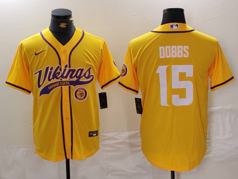 Men Minnesota Vikings 15 Dobbs Yellow Joint Name 2024 Nike Limited NFL Jersey style 3